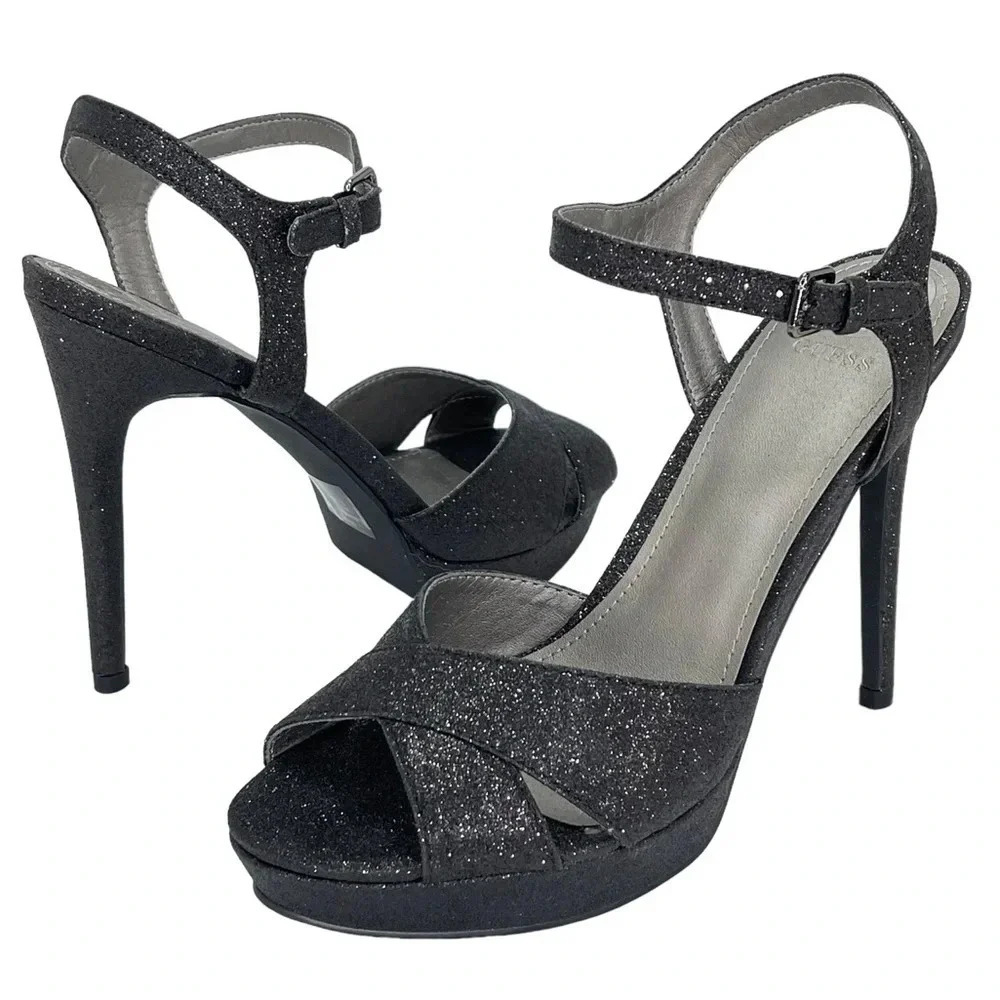 Guess Jordie Black Glitter Metallic Womens Heels Size 7.5M - Picture 9 of 11